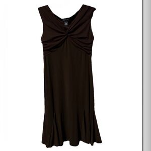 Style & Co Brown Ruched Twist Front Midi Dress | Stretchy Sheer Layered L